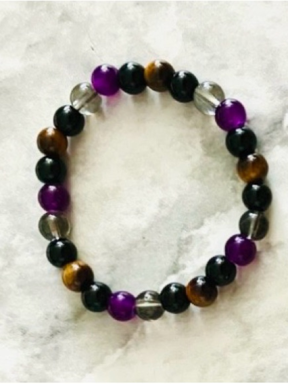 Purple, Black & Brown Beaded Stretch Bracelet